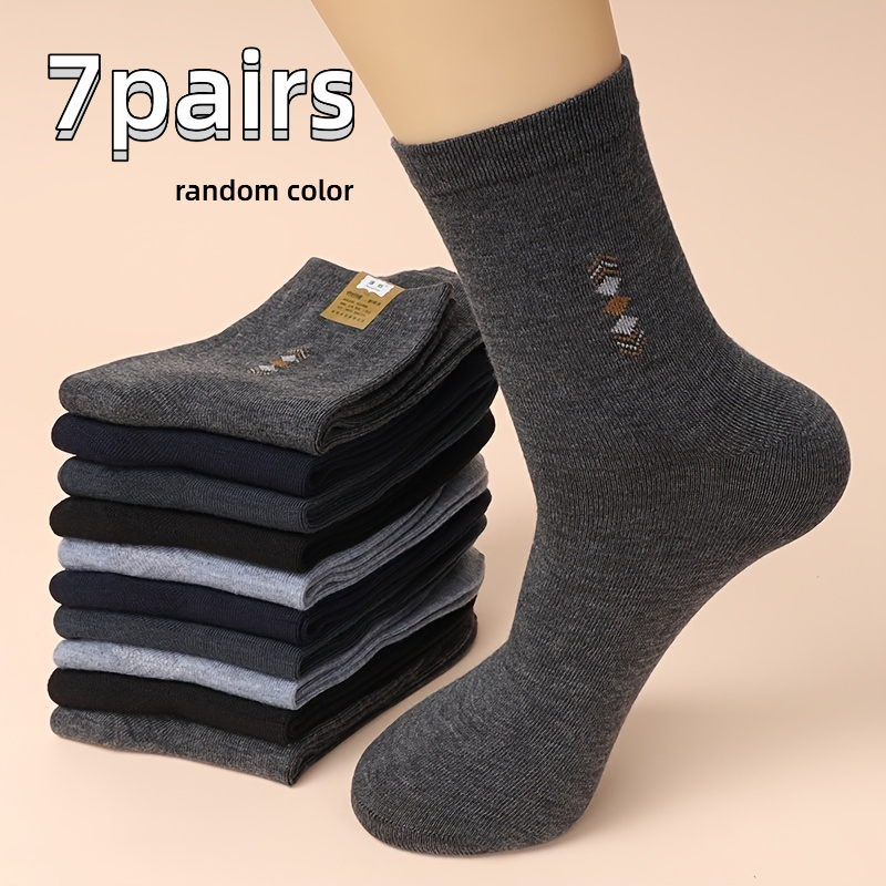 TEMU 7 Pairs Autumn Winter Men's Socks Mid-calf Socks Sweat-absorbent Breathable Men's Long Socks Middle-aged And Elderly Socks Casual Socks Random