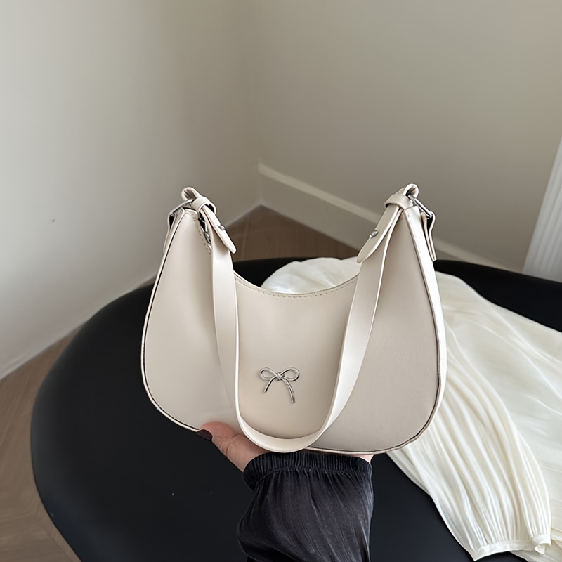 Image of Women's Retro Bow Shoulder Bag With Wrist Strap & Zipper Closure - New Moon Handbag Suitable For Casual/dressy, Strap, Wrist Strap, Purse, In 3 Colors ( ), Christmas Gift