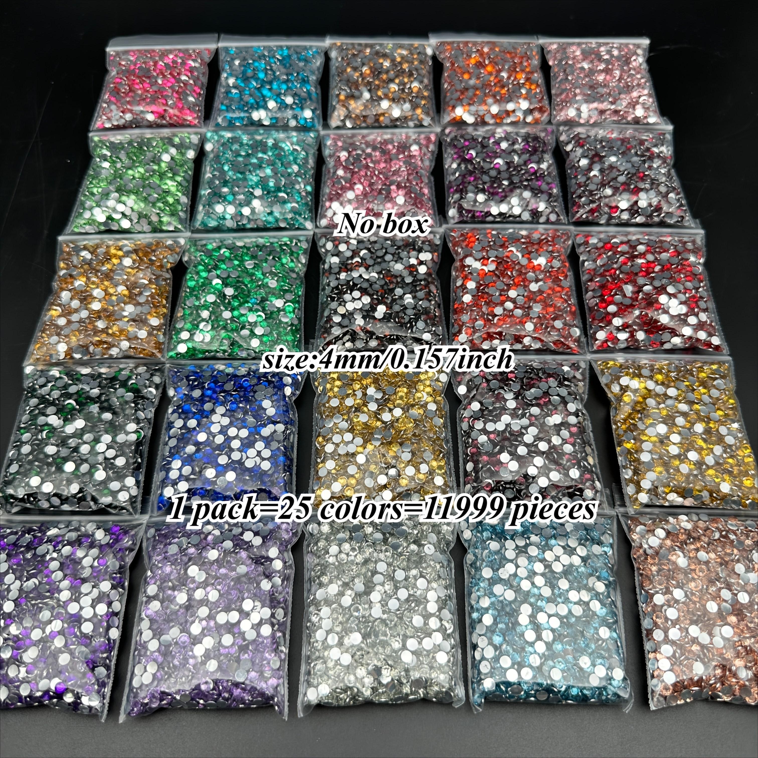 TEMU 25 Colors 11999pcs Flatback Shiny Rhinestones, 5d Resin Round Shiny Rhinestones Diy Painting Kit, 3mm Diameter, Suitable For Nail Art, Clothing,