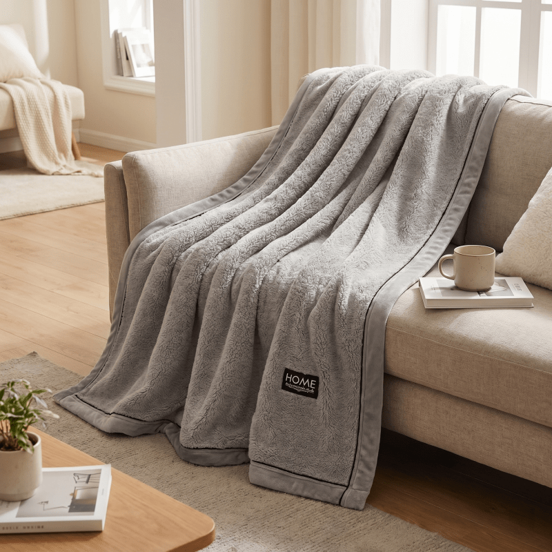 Image of Half- Fluffy Blanket, Textured Bungee Throw For Couch Sofa Bed Office Nap Travel Camping Fishing Hiking Rv, Leg Cover, Multiple Sizes & Colors