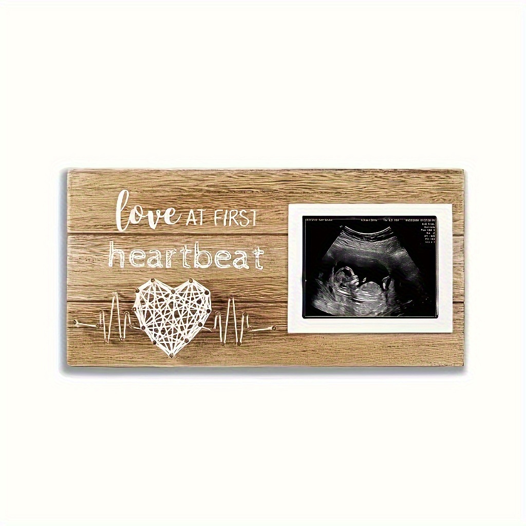 TEMU 2dflat, 2d Flat Ultrasound Picture Frame And Pregnancy Memory Display Stand - Heartbeat Monitoring Chart With Photo Clip, Wooden Decor For