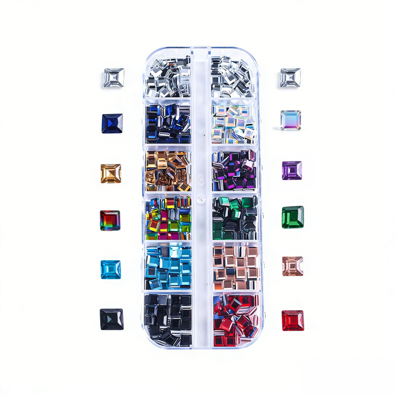 TEMU Irregular-shaped Heat- Rhinestones, 11 Colors, 4*4mm Square Mirror-finish Iron-on Rhinestones, For Clothing, Crafts, And Phone Case Decoration