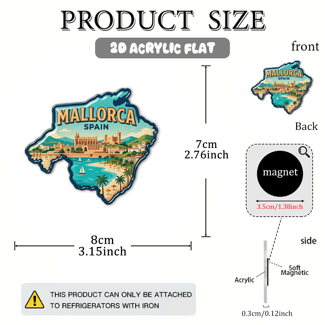 TEMU 1pc Pack Of Mallorca Island Refrigerator Magnets, Souvenir Magnetic Decorative Stickers, Island Vintage Scenery Acrylic Refrigerator Magnets,
