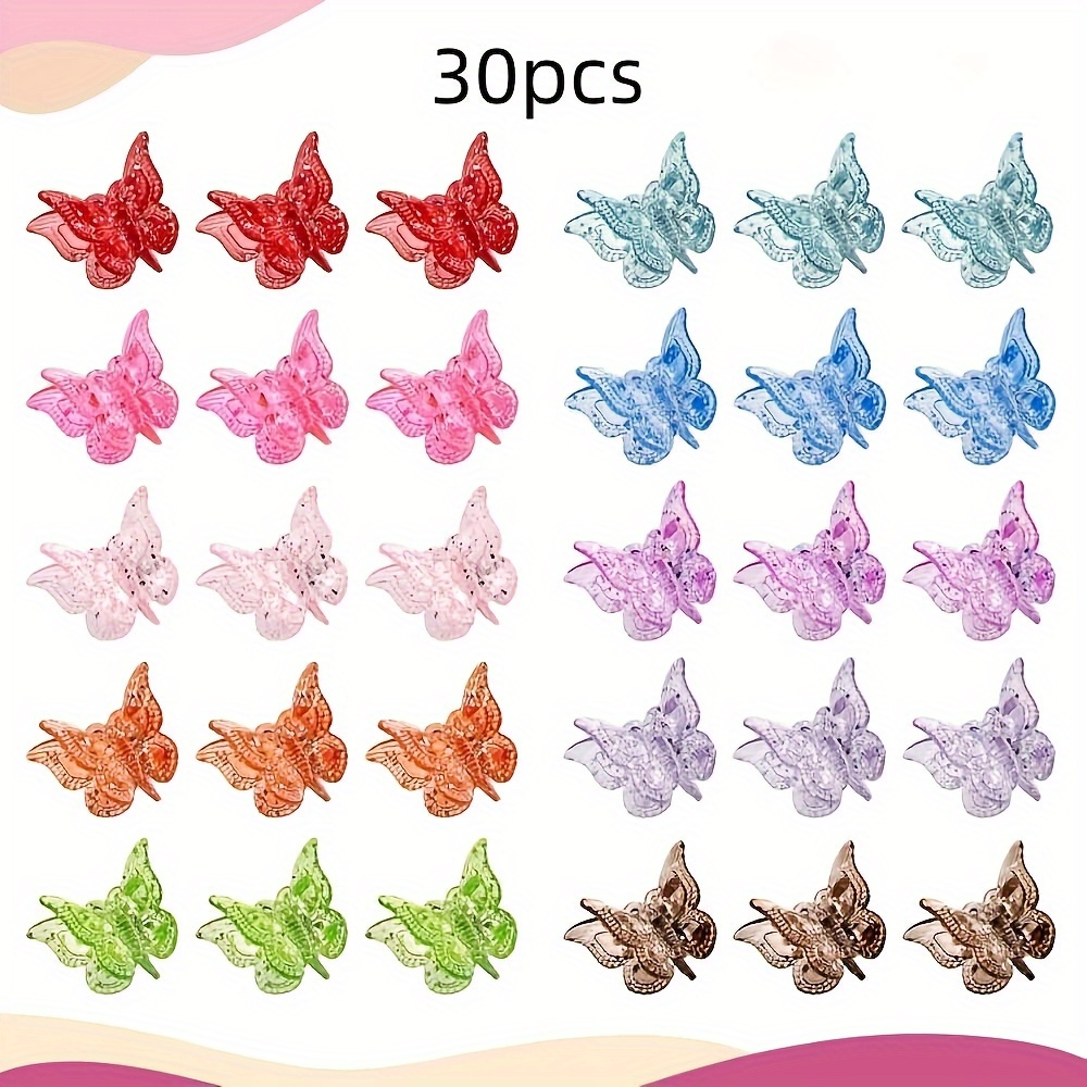 TEMU 30pcs Shiny Mini Hair Clips| Vibrant And | Cute 90s And 2000s Style Hair Accessories For Girls And Women| Durable Plastic And Non-woven Fabric Materials| Perfect For Casual And Party Looks,