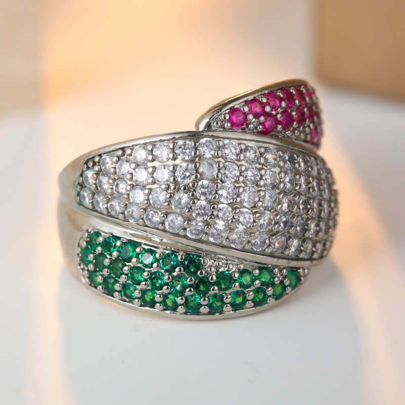 Luxurious Retro Three Color Synthetic Zirconia Cross Ring