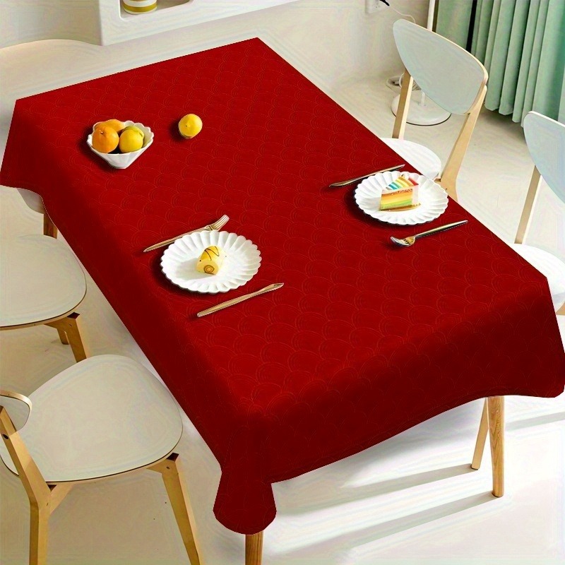 TEMU 2d Flat Tablecloth 1pc Minimalist Red Decorative Tablecloth | Solid Color Textured Design, Suitable For An Elegant On Any Occasion, Durable,