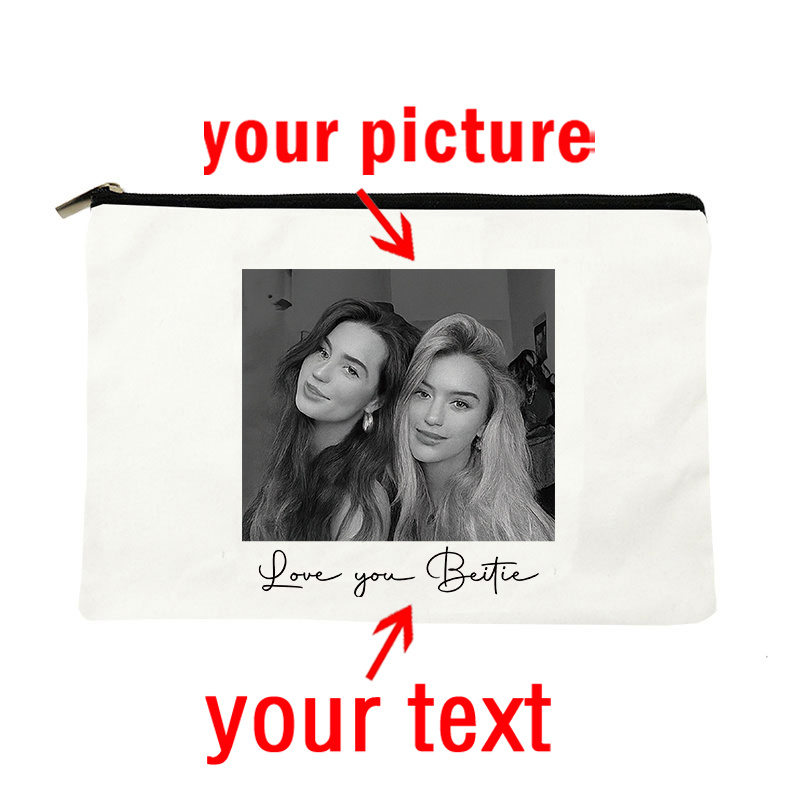 TEMU [custom Makeup Bag Picture/text/logo] 1pc Personalized Best Friend Photo Pattern Makeup Bag | Travel Toiletry Storage, Gift Zipper Organizer,