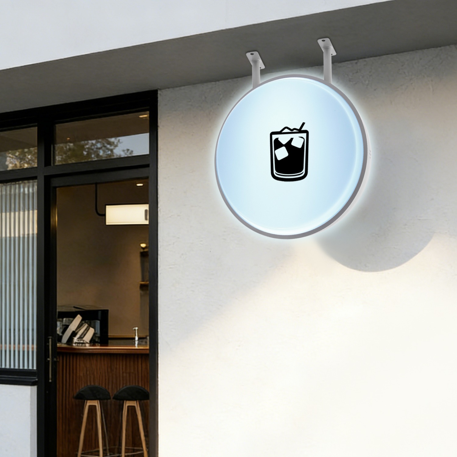 Image of Double Sided Round Business Signage With Sturdy Wall Mount Bracket For Commercial Street And Retail Store Decoration