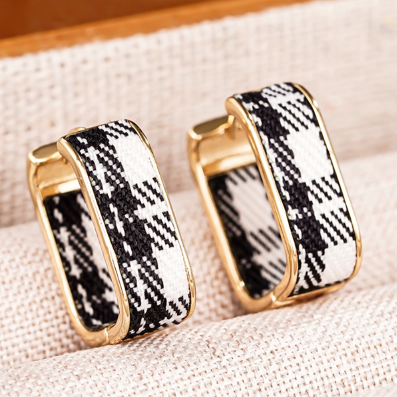 TEMU Fashion Black White Grid Shape Earrings, For Women Banquet Party Casual Daily Elegant Earrings Jewelry