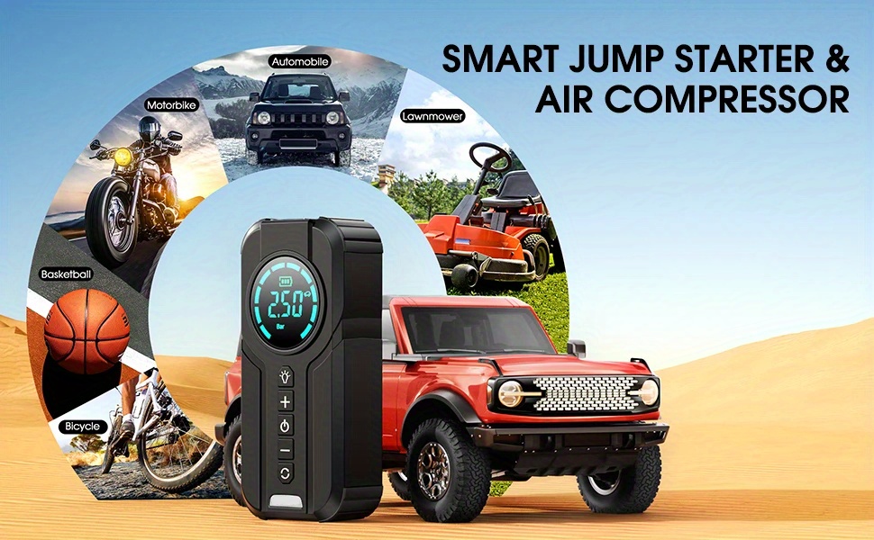 1000a portable car jump starter with air compressor 150psi tire inflator 14 8v jump box battery booster with   fixture charger 3 emergency lights   usb type   portable power supply car jump starter details 5