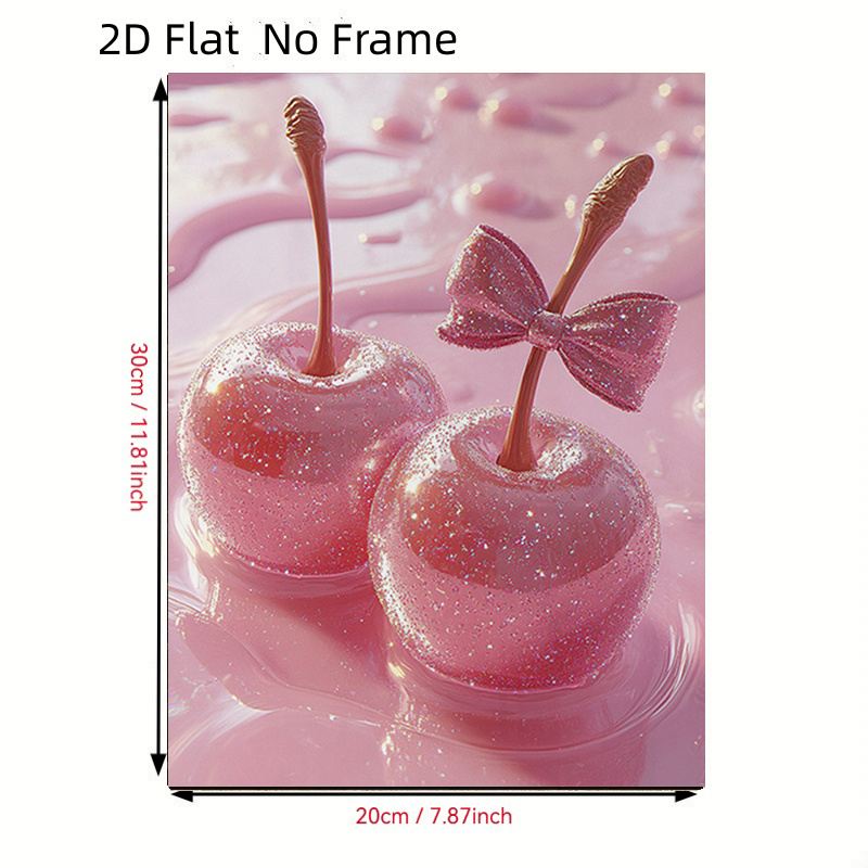 TEMU 2d Flat, 2d Flat, 2d Flat No Frame 1pc Shiny Tassel Cherry Canvas Art Print, Frameless Wall Hanging Decoration, Classic Art Retro Style For