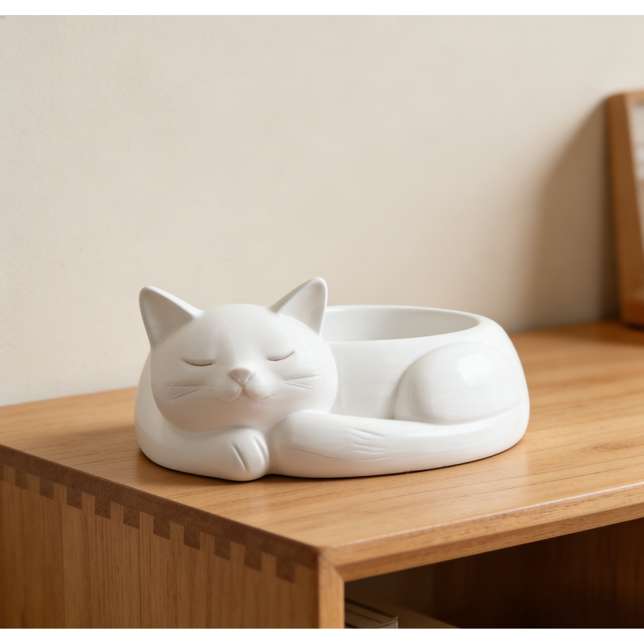 Image of White Adorable Sleeping Cat-shaped Jewelry Tray, Decorative Small Item Storage Bowl, Multi-functional Ring And Earring Organizer, Decor, Vanity Storage Essential, Premium Gift , Jewelry Trays