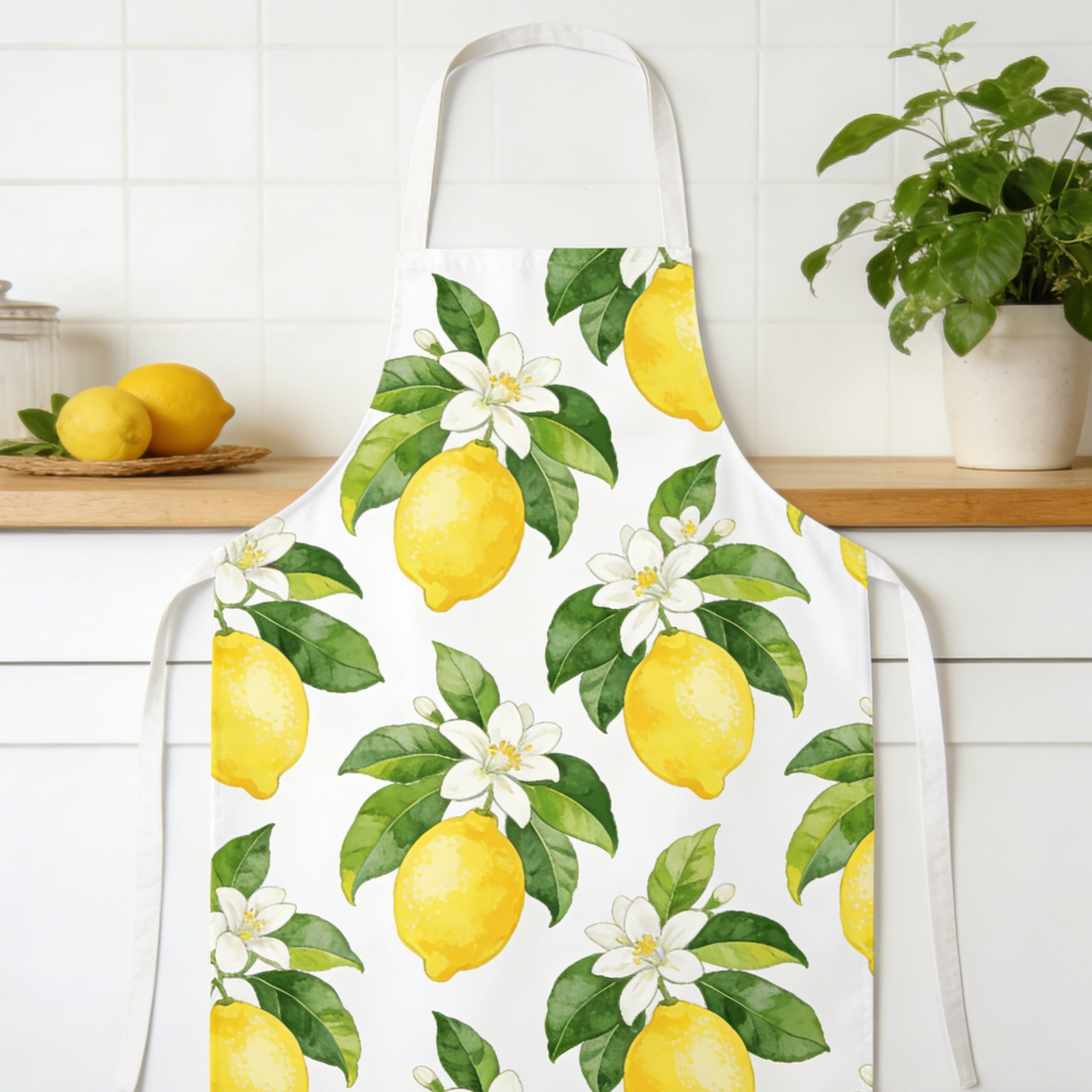 TEMU 1pc 2d Flat Printing Lemon Cooking Apron Men Women, Cooking And Baking Apron Kitchen Apron Butcher Chef Apron Bbq And Catering Bib Fabric Flat