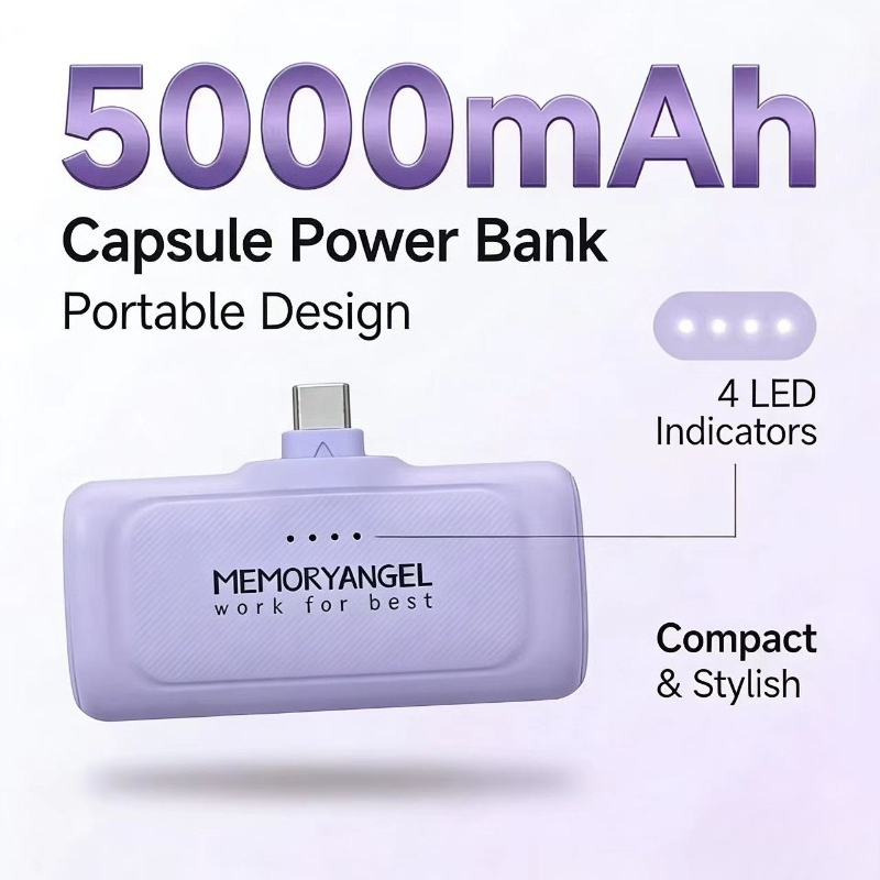 TEMU [new Bank] 5000mah Portable Charger, Built-in Usb-c, Display, Plug And Charge, Airline-friendly, Compatible With Iphone, Ipad, Android And