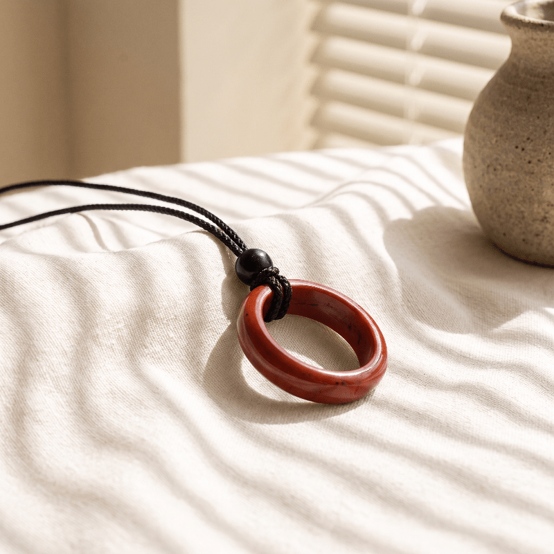 Natural Red Stone Ring Necklace, Bohemian Pendant Gift