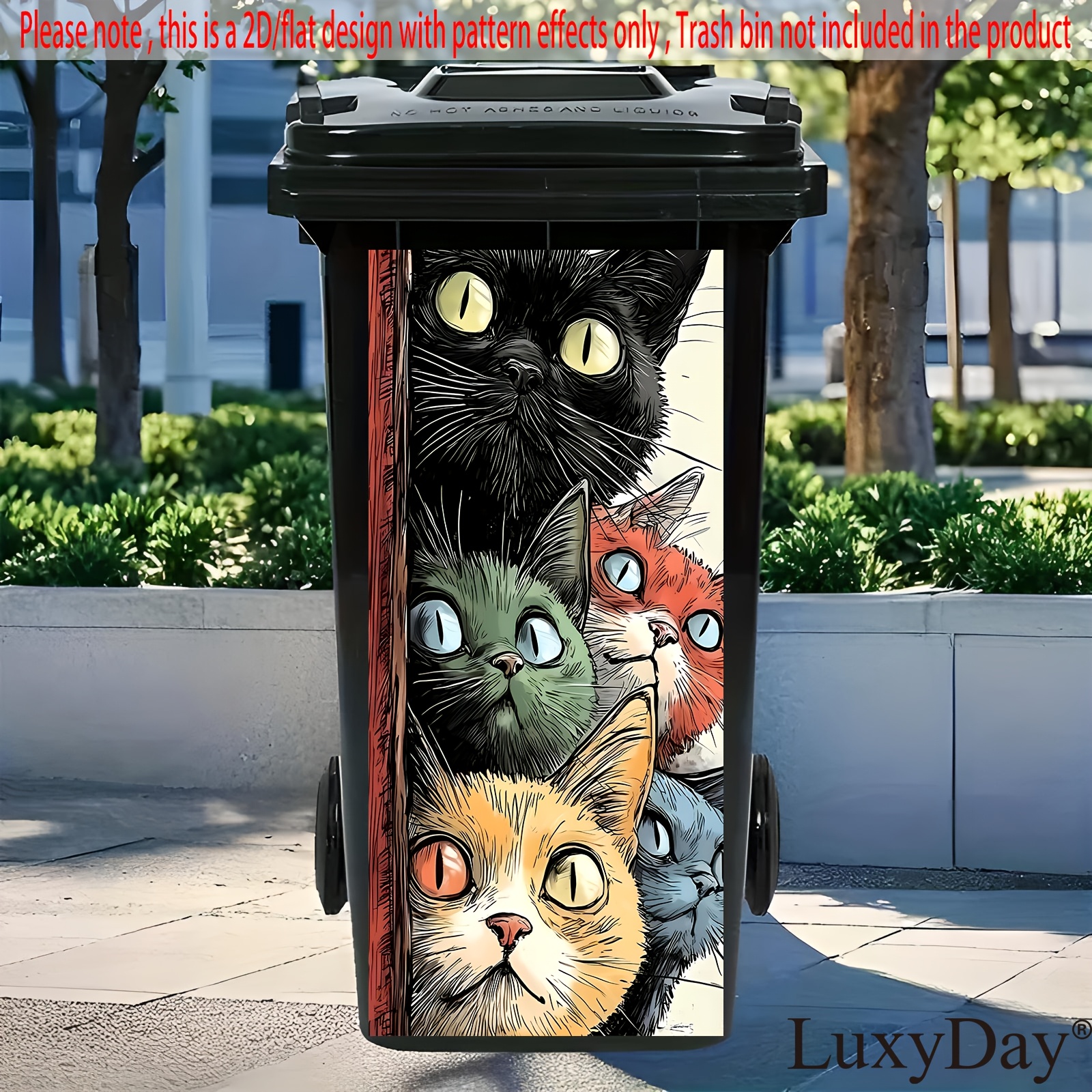 Image of 1pc Cute Kitten Self-adhesive Plastic Trash Can Sticker - Large Cat-shaped Bin Decal Suitable For Indoor/outdoor Use, & Stick Application, Durable Animal Print For, Office