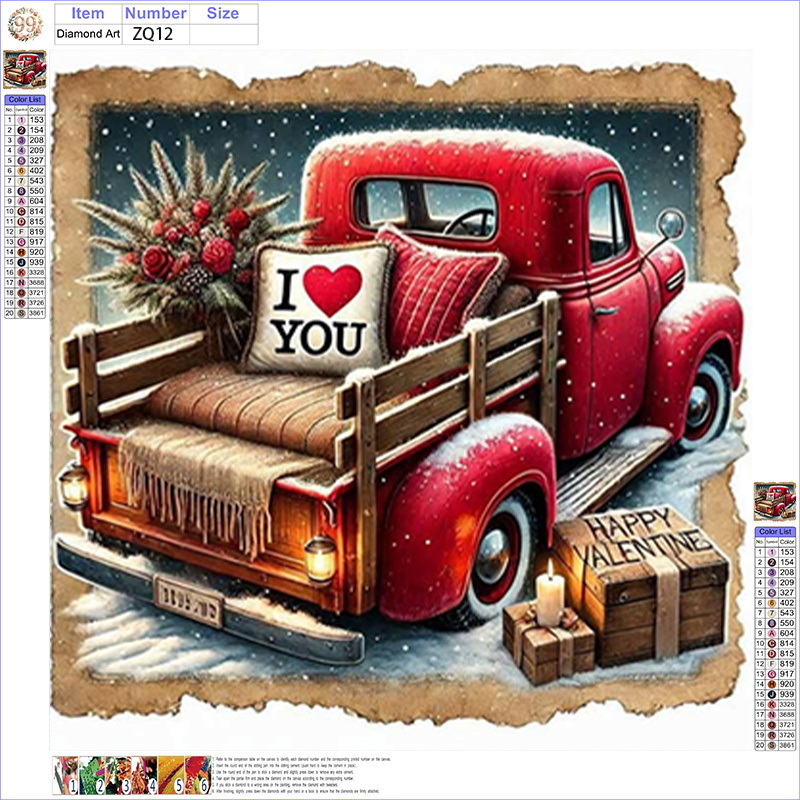 TEMU 5d Diamond Painting Kit - A Cozy Valentine's Day Design Showcasing A Snowy Pickup Truck, With Round Diamond Beads And Bright Hues. Ideal For