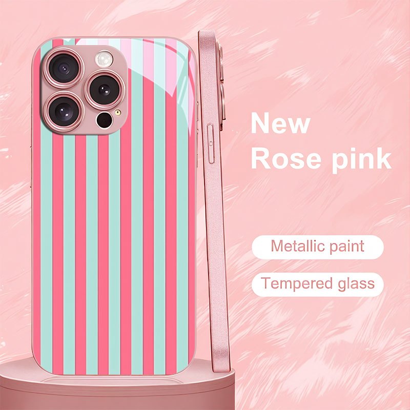 TEMU Phone Case - Pink And Light Blue Striped Pattern Phone Case Suitable For Iphone 16/16pro/16promax/16plus/15/15plus/15pro/15promax,