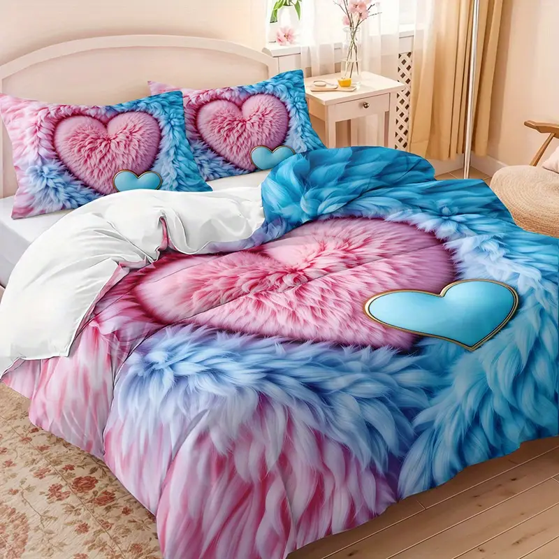 2 3pcs feather love heart duvet cover set 1 duvet cover 1 2 pillowcases without pillow inserts home high definition print romantic soft and comfortable couple style Product details 0