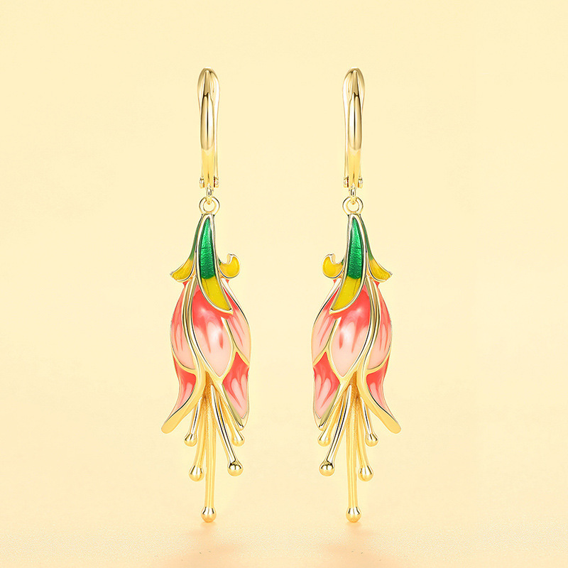 Image of 1 Pair Women's Fashion Drooping Style Earrings Colorful Flower Drooping Earrings Women's Vacation Daily Wear Bohemian Pastoral Style Ear Jewelry