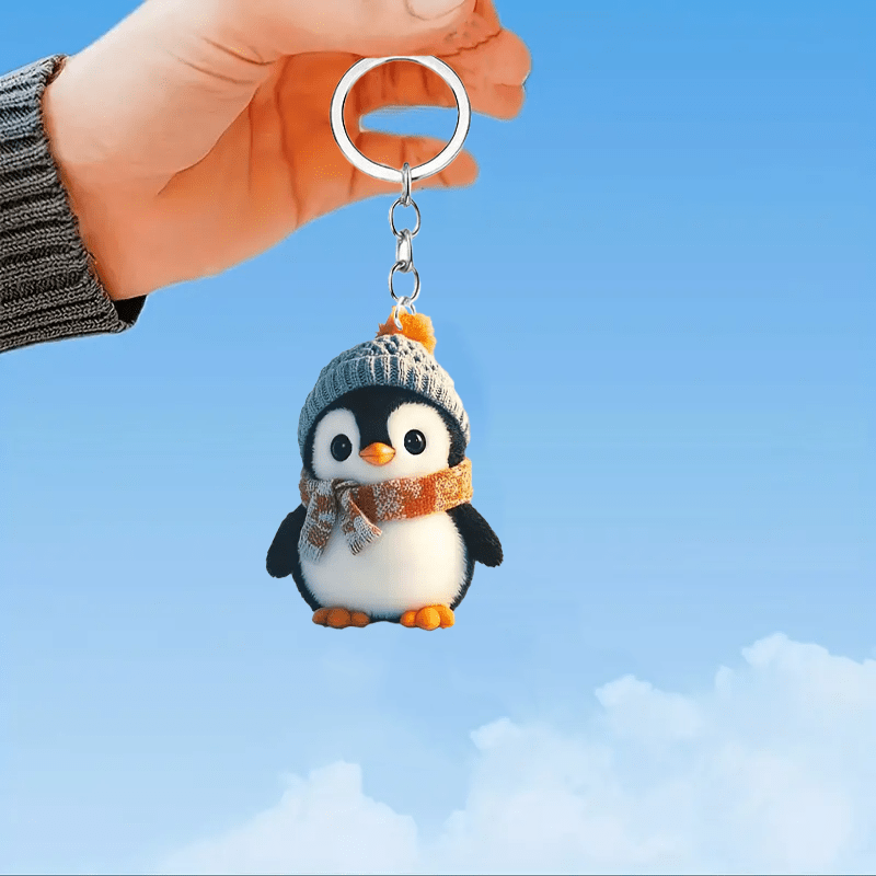 

1pc Cute Penguin Acrylic Keychain, 2d Flat Waterproof Key Ring, Adorable Bag Charm, Ideal Gift For