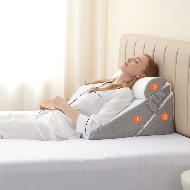 Adjustable Foam Pillow 3pcs Adjustable Foam Wedge Pillow Set Postoperative Back, Leg and Knee Support Folding Triangular Pillow for Sleeping, Preventing Acid Reflux and Snoring - Image 8