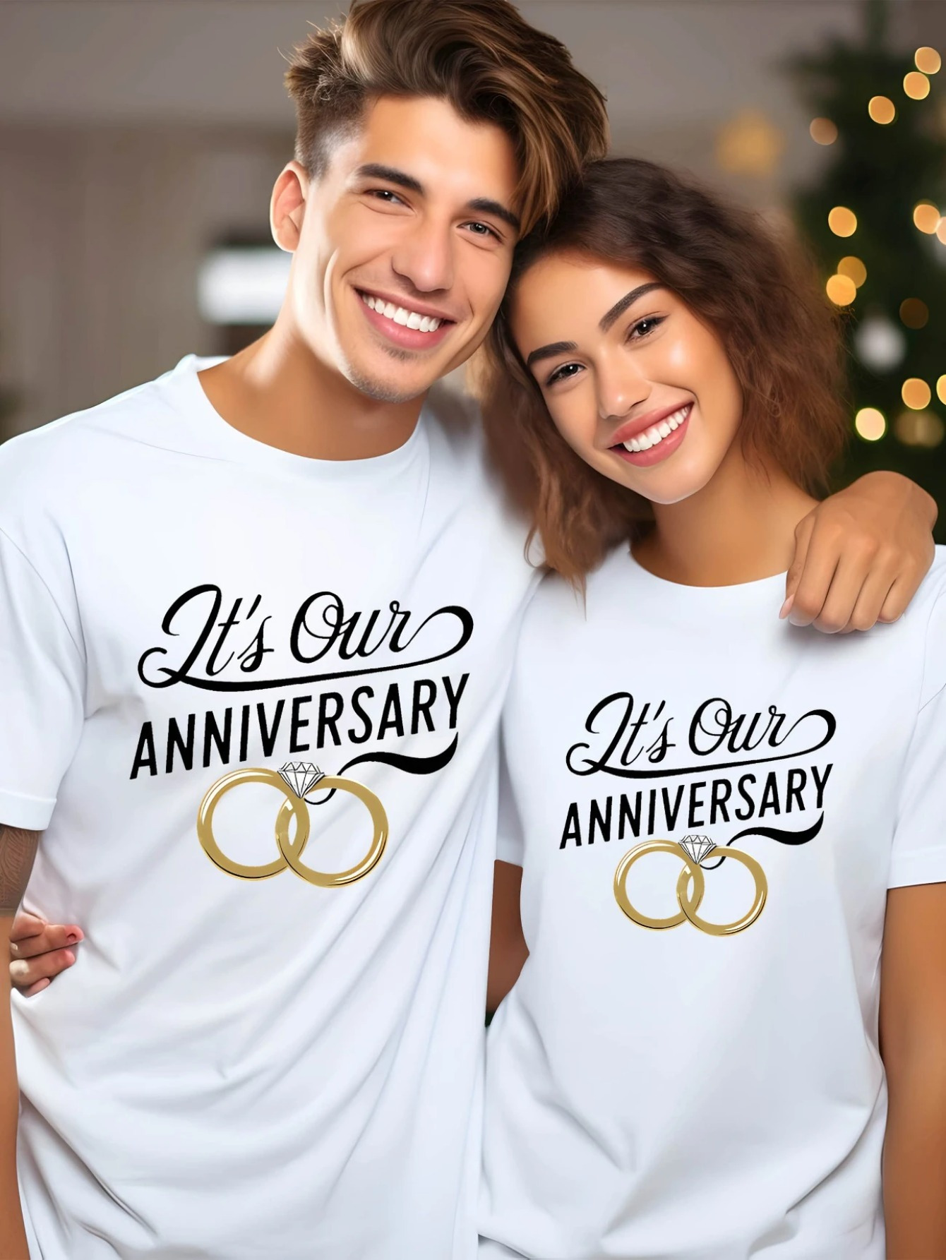 unisex matching couple t shirts wedding ring design   our anniversary print 180g solid color shirts suitable for running date nights wedding bands machine washable soft fabric anniversary gift for him her