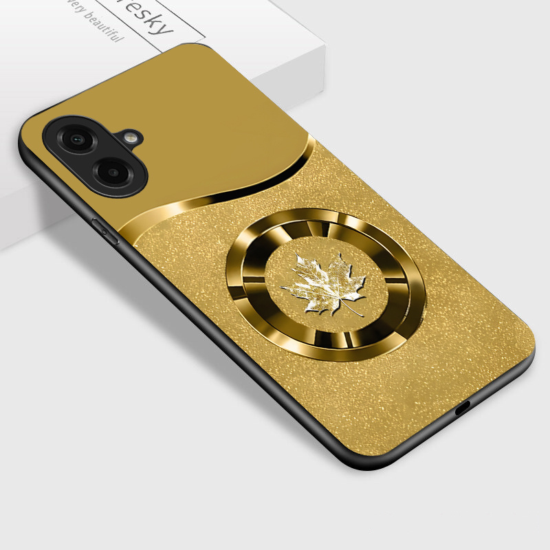 TEMU Phone Case - Glossy Glass Back Cover With An Elegant Golden Maple Design For The For Galaxy A07 Phone Case