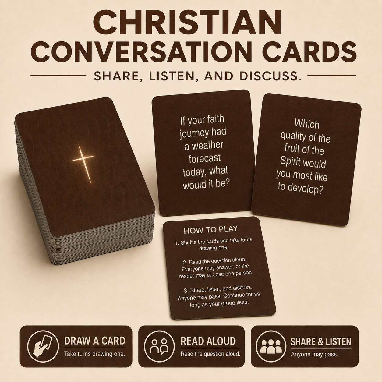 TEMU Christian Conversation Starter Cards, 55pcs English Version, Faith And Life Questions For Spiritual At Family Dinners, Church Gatherings And