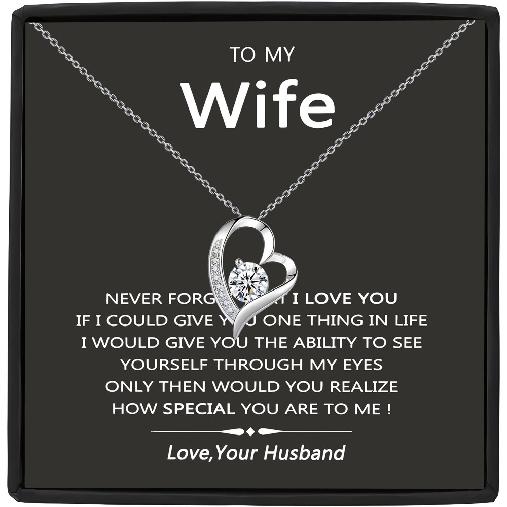 1pc elegant 14k golden plated heart shaped pendant necklace with synthetic zirconia copper daily wear jewelry with message card gift box   christmas valentines day and birthday gifts for wife 0