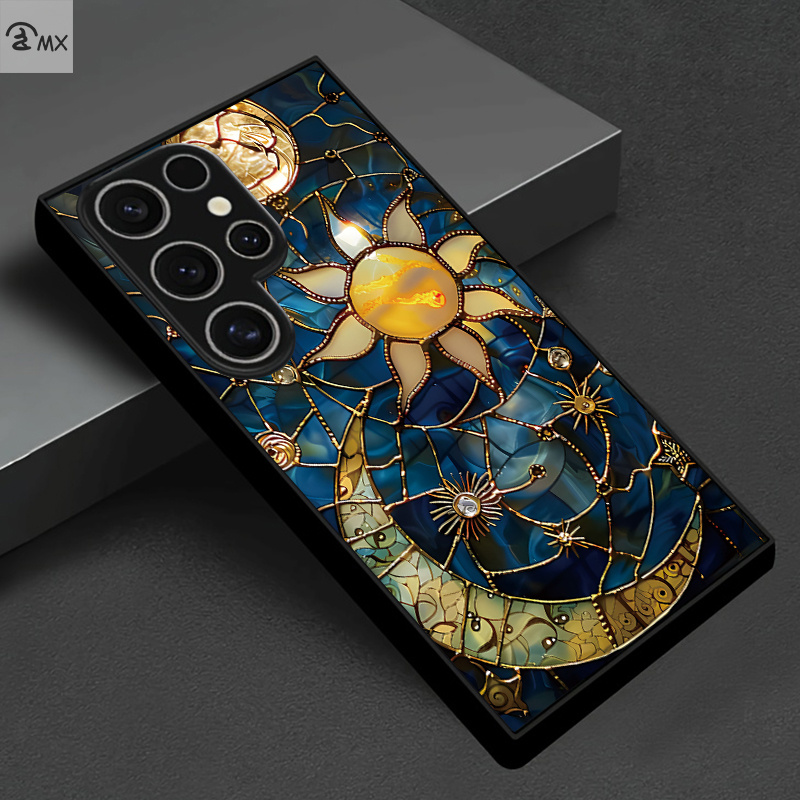 TEMU Phone Case: Starry Window Pattern Black Tempered Glass Phone Case, Suitable For Galaxy S25 Plus, S25 Ultra, S24 Plus, S24 Ultra, S23 Ultra, S23