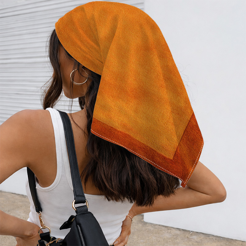 TEMU 1pc Texture_abstract Fashionable Square Scarf In Orange, Plain Color, , Grunge Polyester, Suitable For , Ideal For Travel & Fashion Accessory,