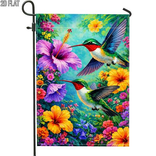 2d flat 2d flat 1pc outdoor garden flag spring hummingbird floral vibrant multicolor vertical double sided flag porch decoration for garden outside yard decoration no flagpole