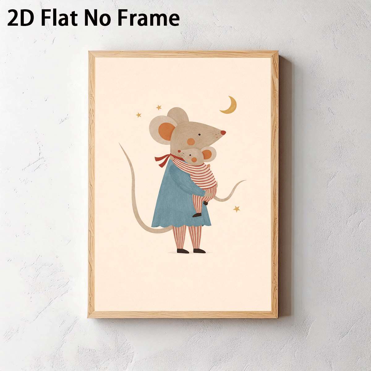 TEMU 2d Flat, 2d Flat, 1pc Hugging Parent- Mouse Cartoon Poster, Tale Style Cute Animal Wall Art, Frameless Canvas Print, Easy And Bedroom Decor,