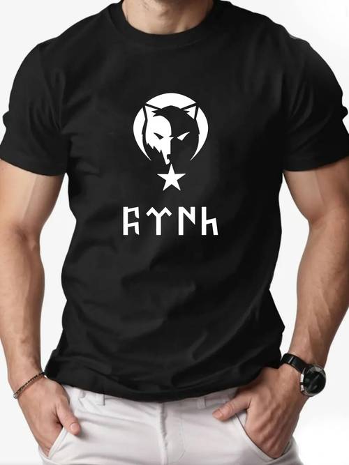 mens wolf head pattern summer casual round neck short sleeve t shirt
