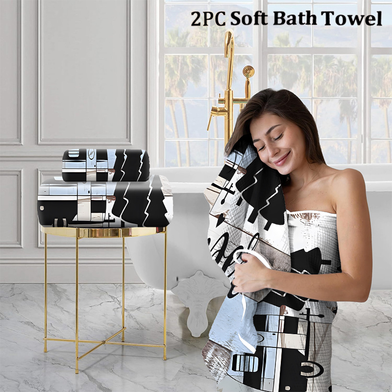 2pcs "" Microfiber Towel Set - , Quick-dry & Absorbent - Includes Large Towels With Design - Ideal For Bathroom, Pool, Beach & Camping - Perfect Gift For Outdoor Lovers, Accessories