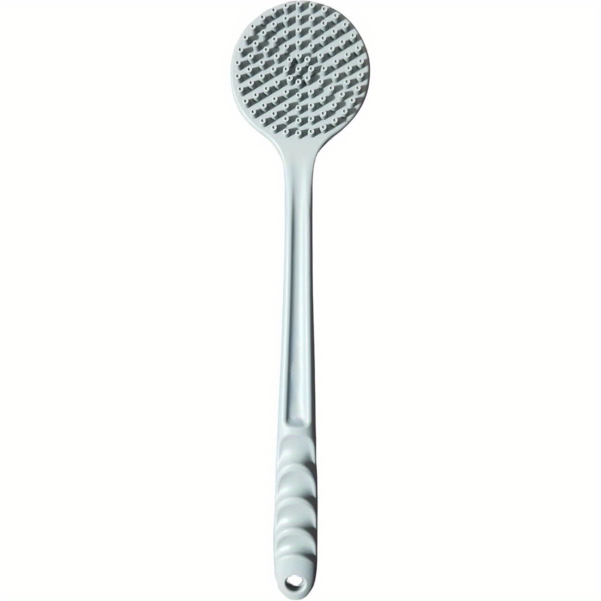 extra long bath brush with double sided massage head heavy duty silicone body scrubber non   handle for back feet legs   bathroom shower brush with free hook ideal for   or travel grey back scrubber   durable construction   routine   sturdy construction personal hygiene Product details 2