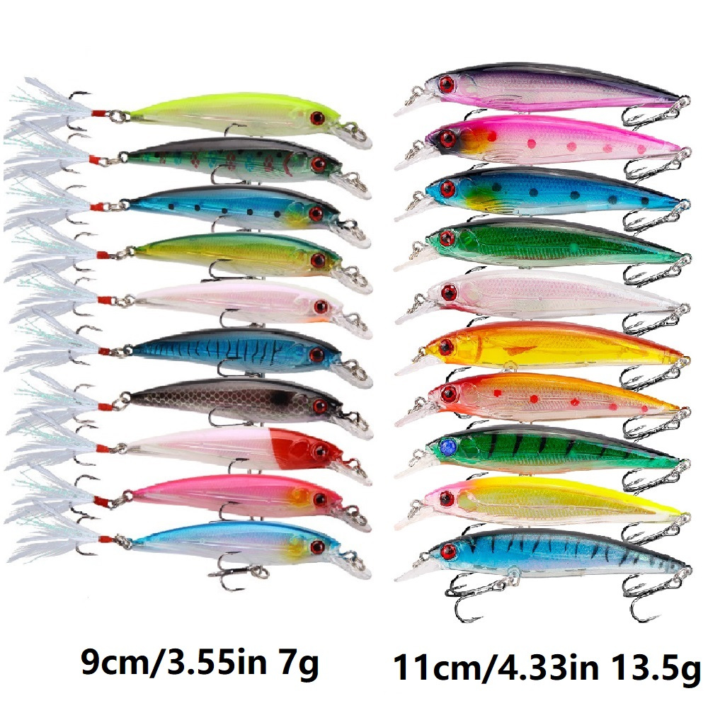 TEMU 20pcs Premium Minnow Fishing Lure Set - Laser-cut Baits In 3.54" & 4.33" Sizes, Mixed Colors, Abs Material