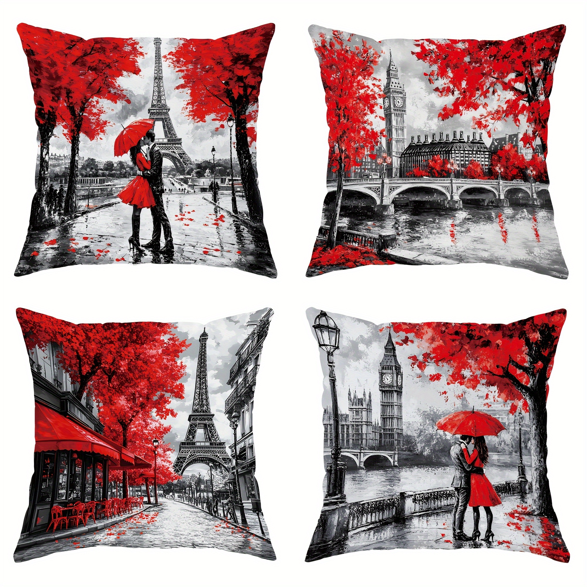 TEMU 4pcs Vintage Autumn Couple Pillow Covers With Maple Leaf And Design, Romantic Decorative Cushion Cases For Bedroom, Living Room, Office -