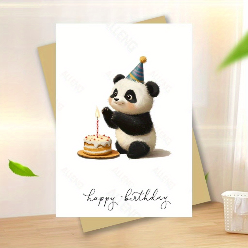 1 Adorable Panda Birthday Card With Party Hat And Cake Design - High-quality Paper With Elegant Envelope - Perfect Gift For , Ideal For Anyone