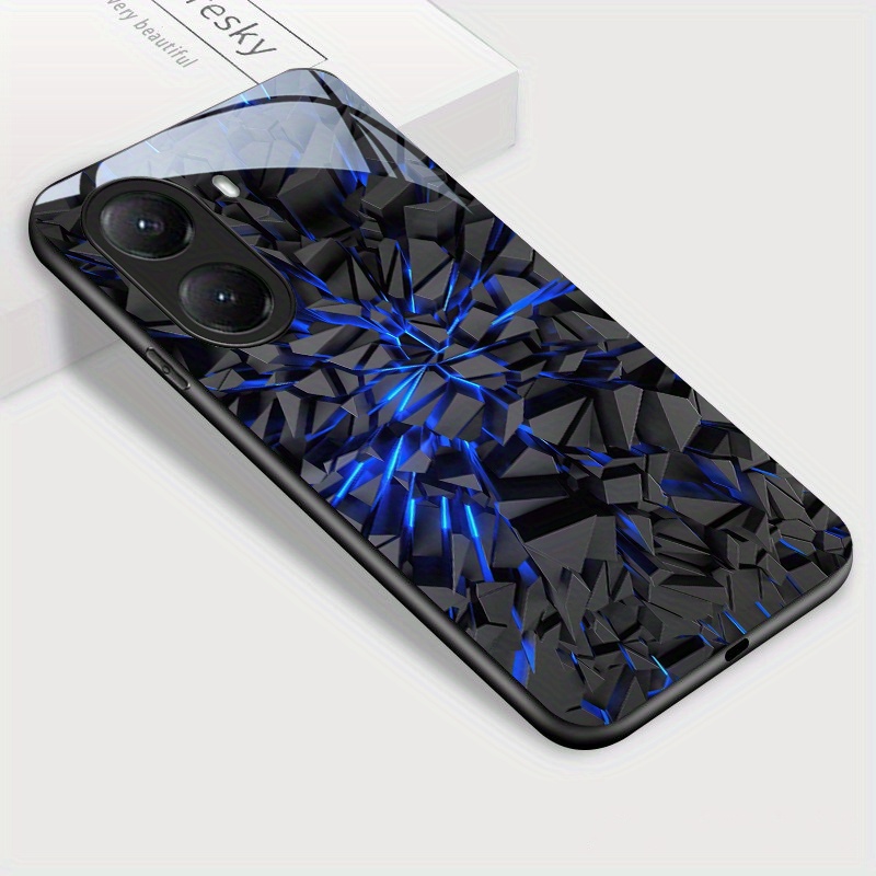 TEMU Phone Case - Stylish Glossy Tempered Glass Case For Redmi A5, Featuring A Blue Stone Design And Shockproof Back Cover