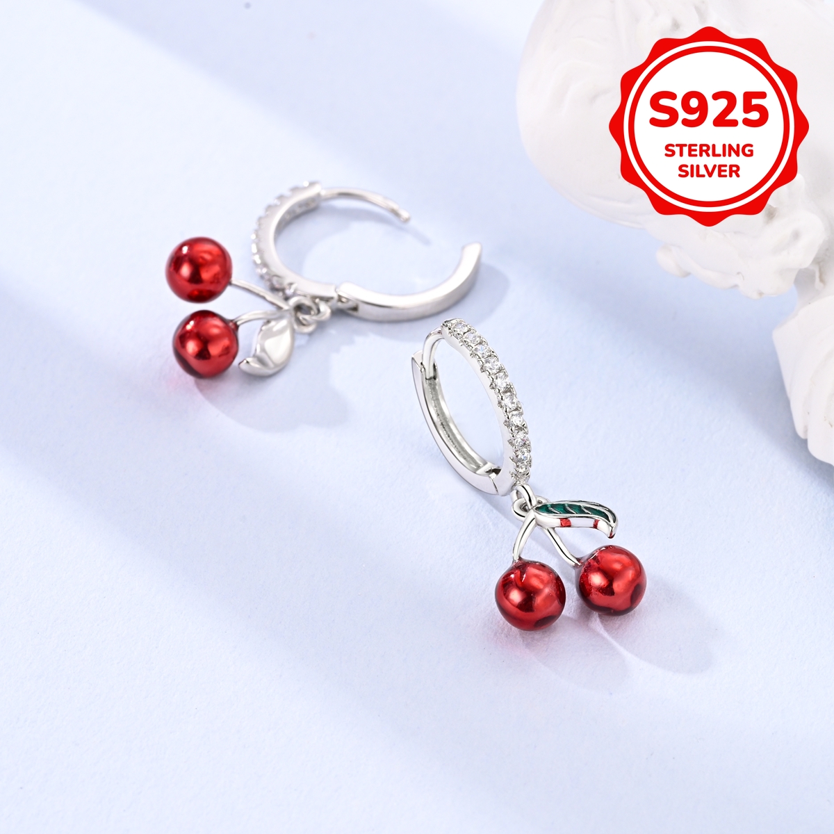 925 Sterling Silvery, 1 Pair Sweet Cherry Drop Earrings, Wearing This Will Make You More Elegant And Refined