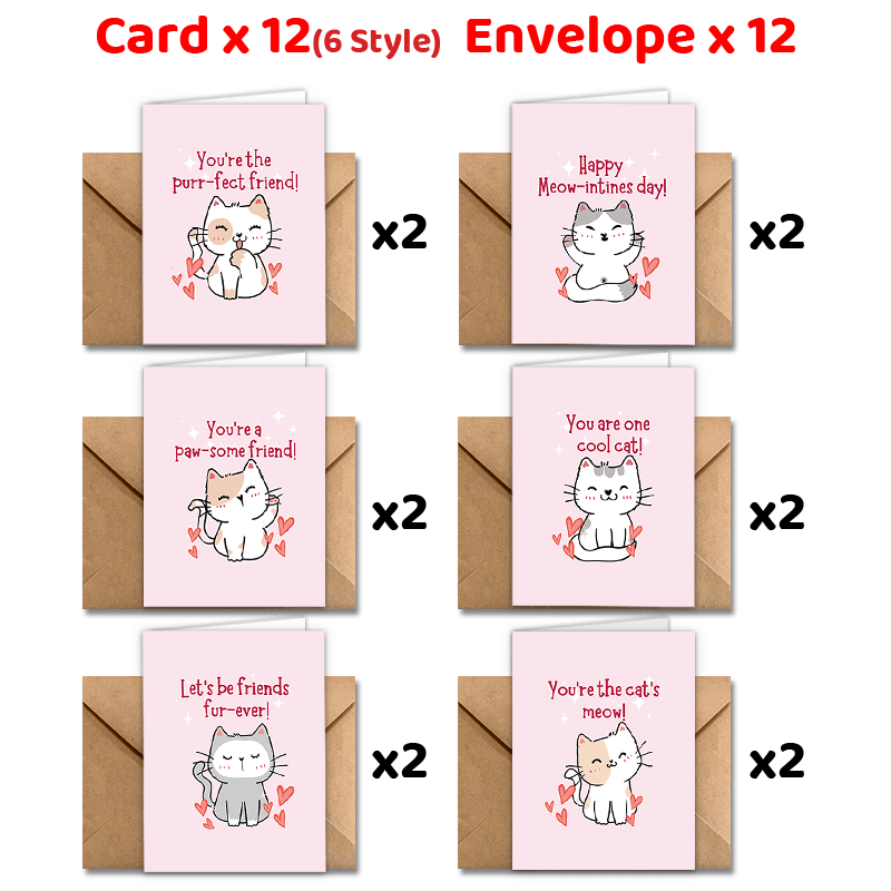 

24-pack Whimsycat Valentine's Day Greeting Cards With Envelopes - Assorted Cute Cat Themed Cards For Couples, , Family - Engagement, , Good Luck, - Ideal For Anniversary, Birthday Gifts