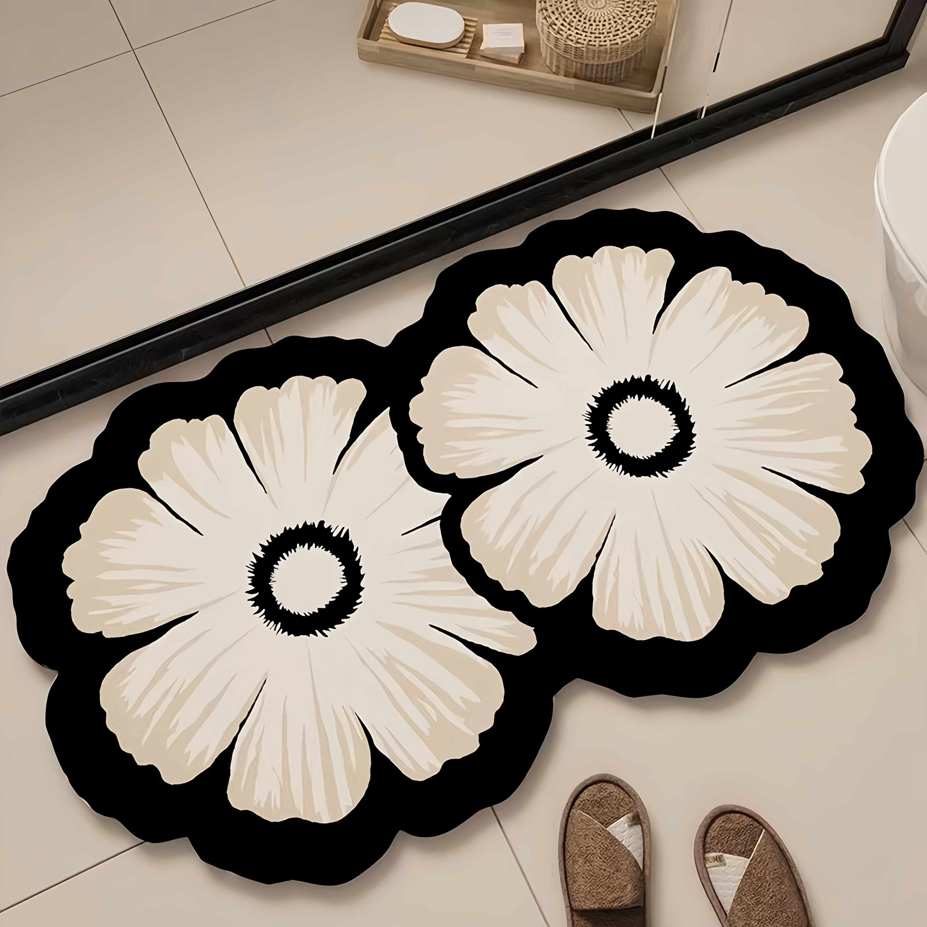 1pc floral diatomaceous earth bath mat non slip super absorbent quick dry soft shower mat with rubber backing decorative floor mat for bathroom easy to clean 1200gsm hand wash only bathroom mat decorative bath mat   material Product details 0