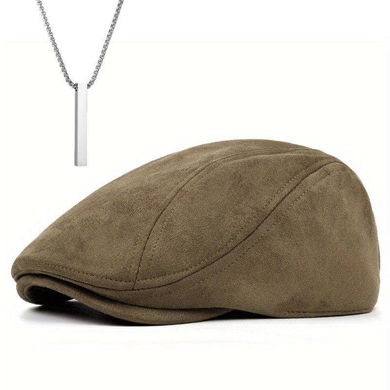 TEMU Christmas Gift 2-pcs Set: 1 Hat And 1 Necklace, Men's Antler Cap, Newsboy Cap, Windproof -proof Hat, Christmas Party Accessories
