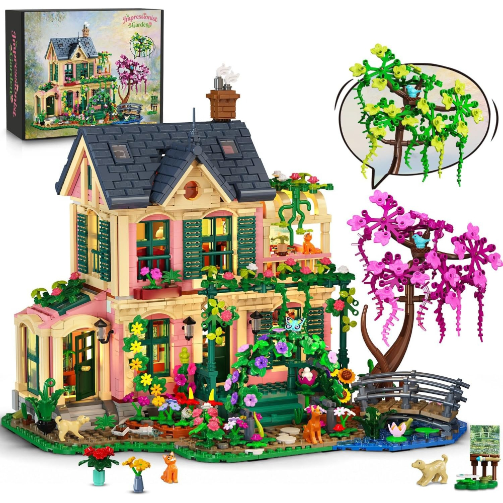Image of 2034pcs Artist Villa Building Set With Flower & Garden Shed, Two-season House Model Building Blocks Kit, Creative Architecture Diy Home Decor Gift For Women Men