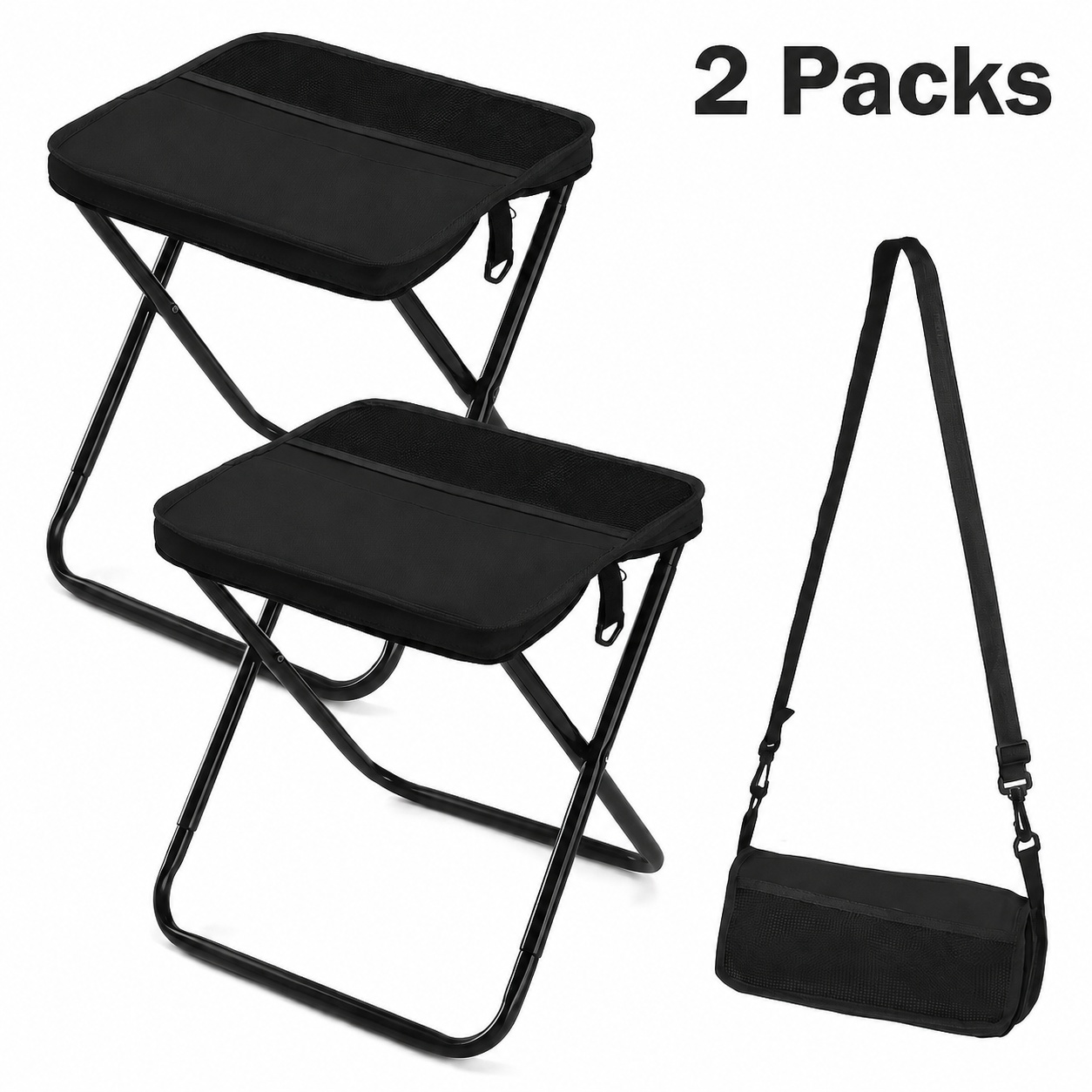 TEMU 2pcs Portable Folding Camping Stools, Lightweight Compact Outdoor Seats With Carrying Shoulder Straps, 240lbs Heavy Duty Carbon & 900d Oxford
