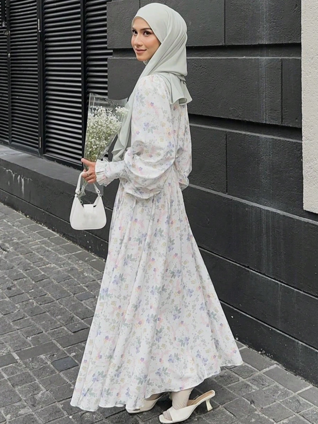 1pc elegant floral chiffon kaftan dress women long sleeve - Temu