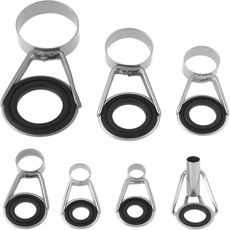 TEMU Set Of 7 Long-distance Stainless Steel Fishing Rod Guide Rings | Ideal For Ocean Fishing, Sailing, And Sea Angling | Comes In Various Sizes And