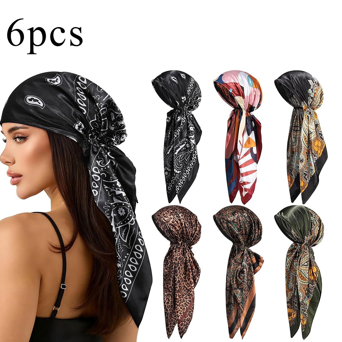 TEMU 6pcs Elegant Women's Polyester Y Scarf With Floral Print, Vintage-style Mixed-color Headband, Suitable For Casual And Formal Wear, Soft Texture,